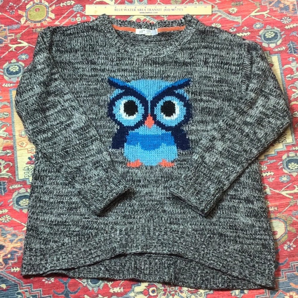 🦉 JOLT Graphic Owl Heather Knit High Low Crew Neck Sweater Sz.XL - Picture 10 of 10